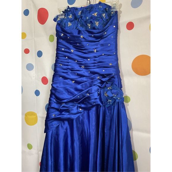 Mori Lee Madeline Gardner Size 5/6 Designer Formal Dress Strapless Blue Sequin A - Picture 8 of 16